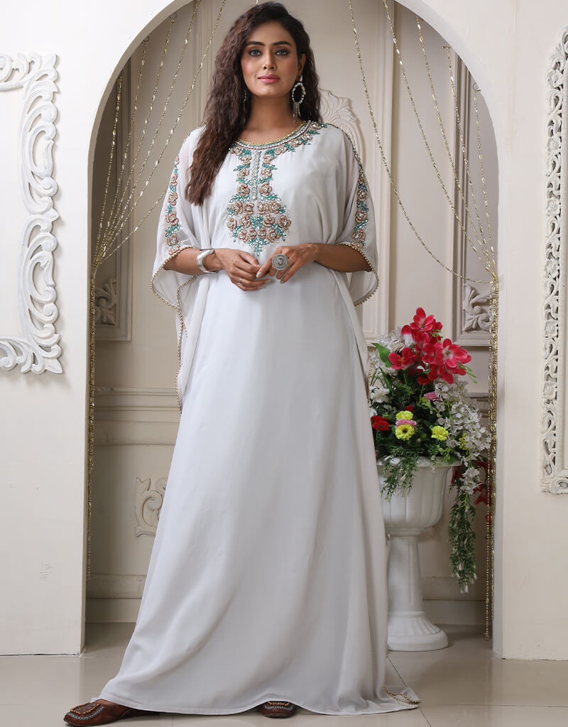 Light Gray Color Islamic Georgette Kaftan Dress