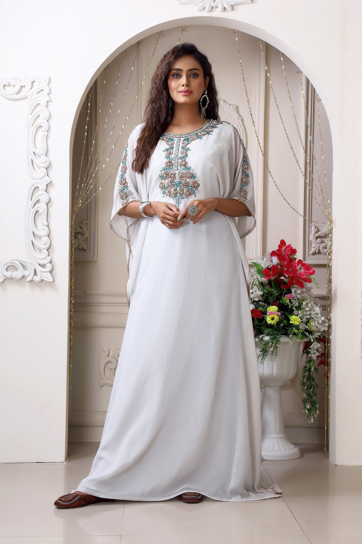 Chic Light Grey Georgette Kaftan