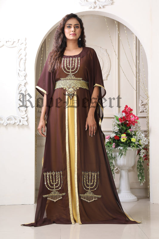 SALE!! Brown and Gold Embroidery Israeli Dress