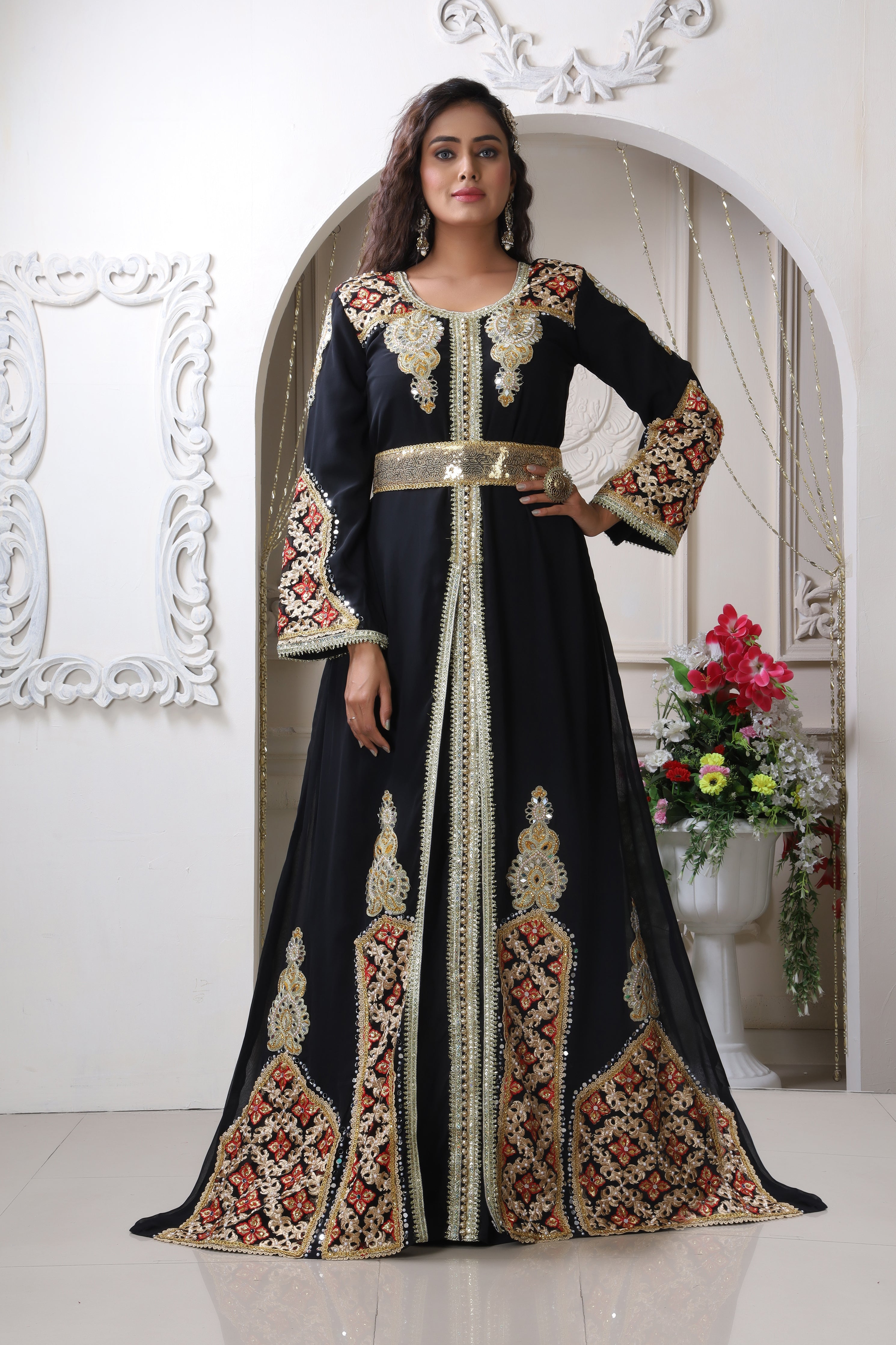 Black Color Designer Islamic Abaya For Women African popular Wedding Takchita Dresses Free Plain Hijab