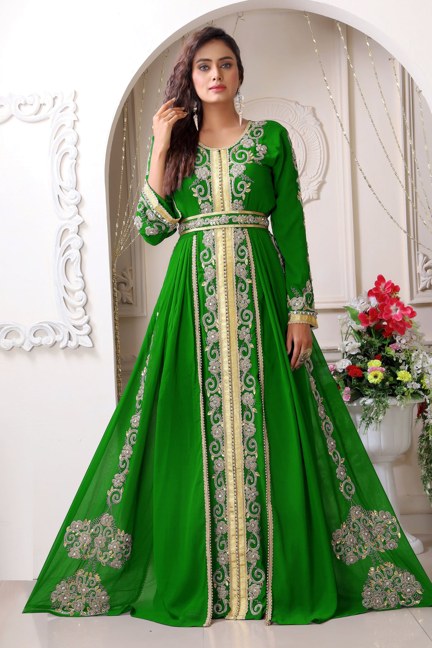 Parrot Green Wedding Designer Kaftan