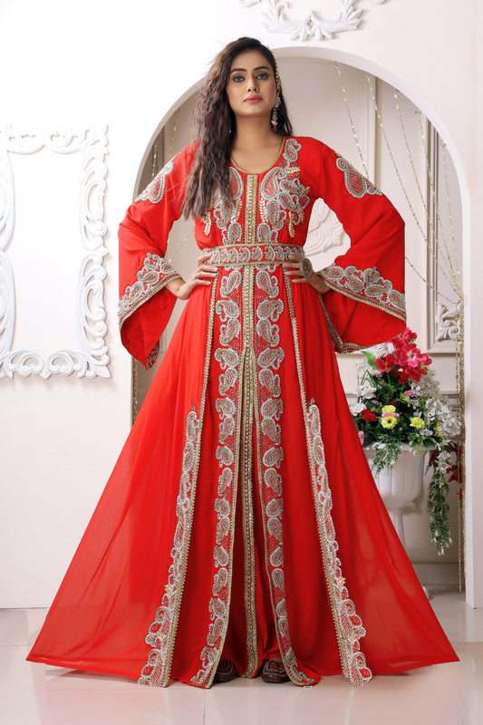 Red Designer Islamic Wedding Moroccan Caftan