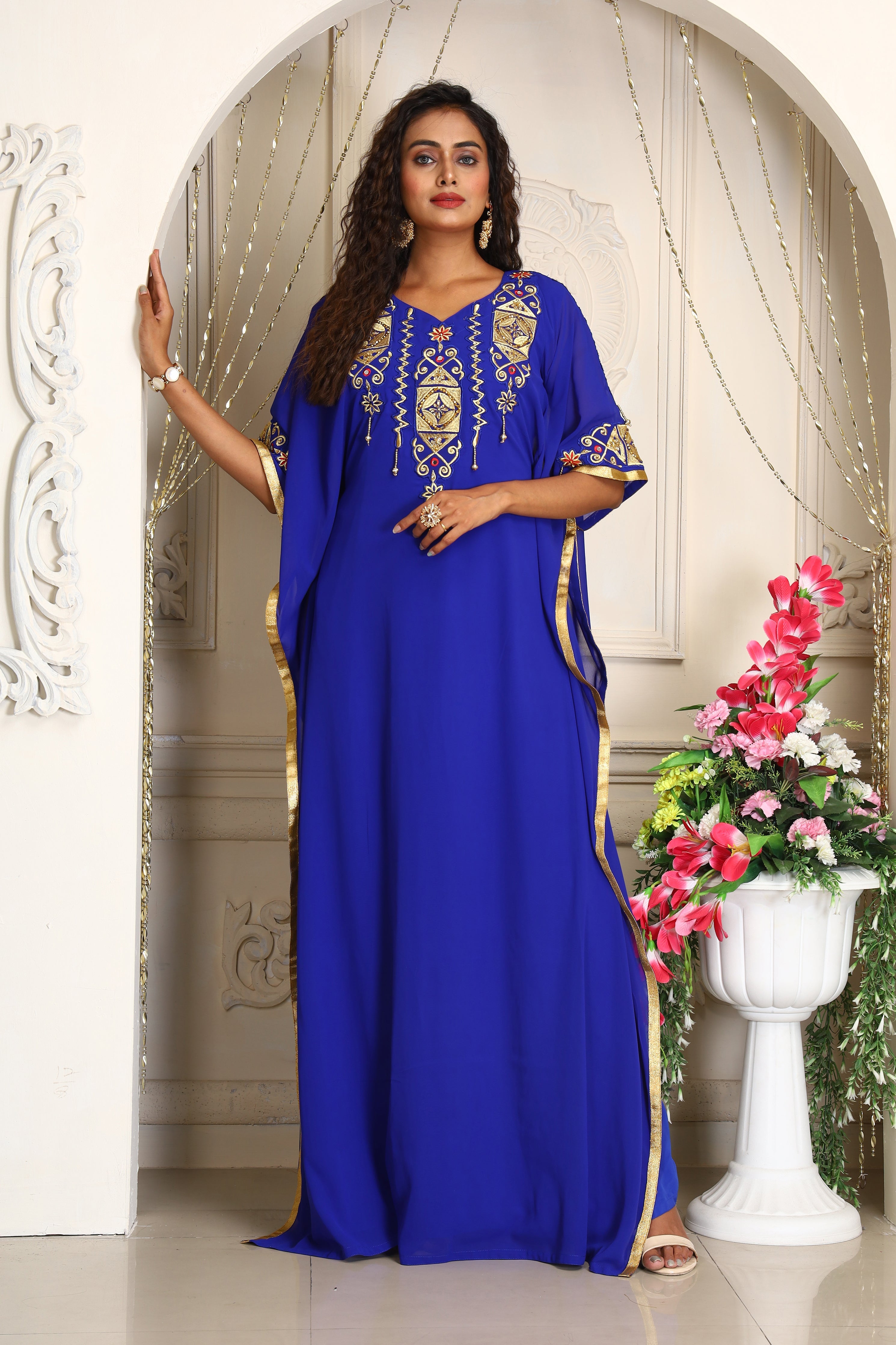 SALE Royal Blue Designer Embroidery Takchita Kaftan Arabic Maxi Caftan African Long Maxi pretty Kaftan Dress Islamic kaftan For Womens RobeDesert