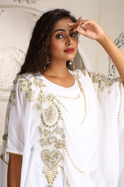 White and Gold Islamic Hand Beaded Kaftan