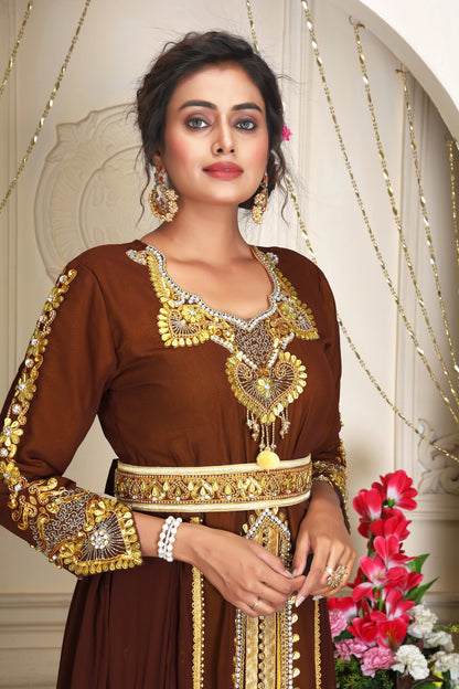 Brown and Gold Party Wear Wedding Kaftan