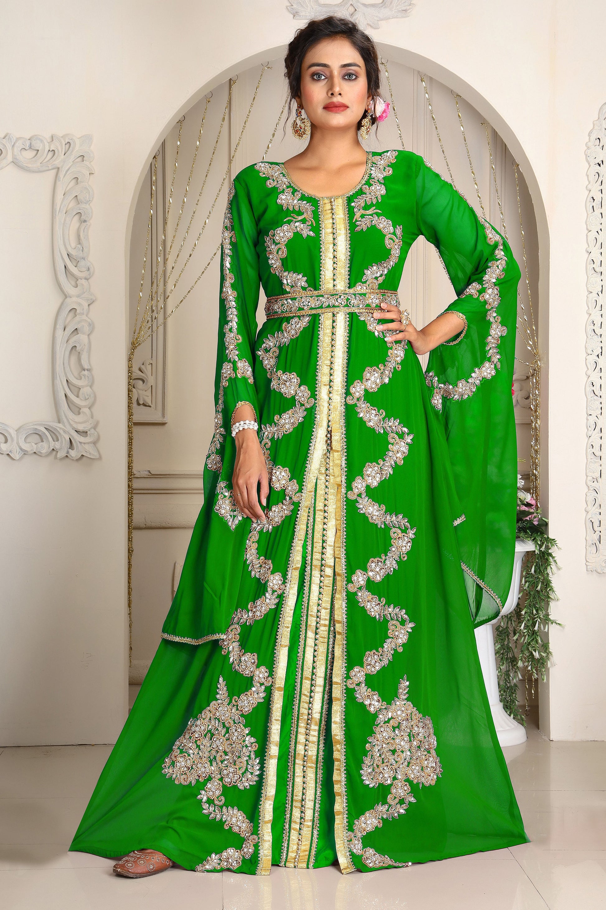 Parrot Green Designer Kaftan