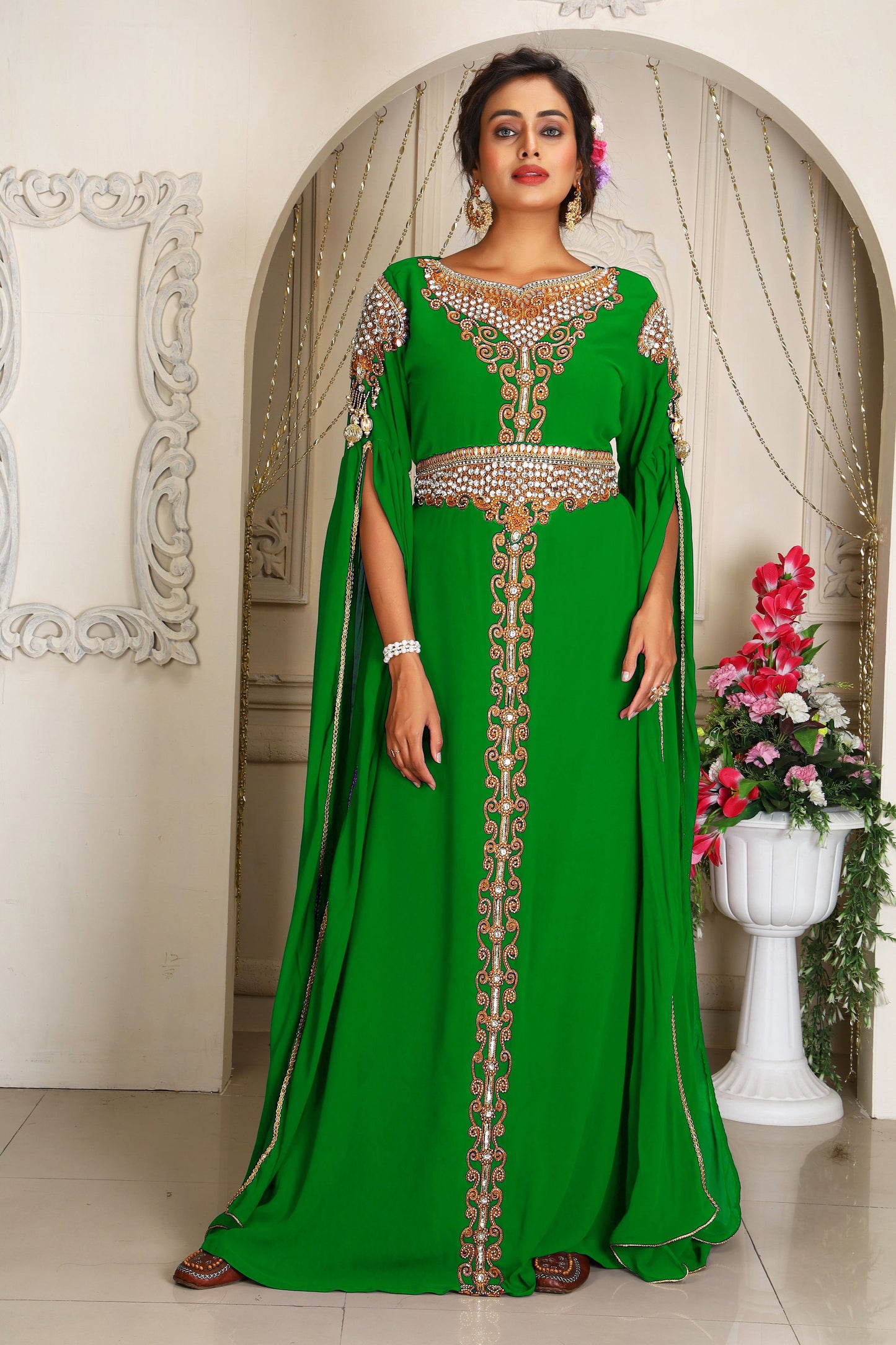 Parrot Green Designer Kaftan