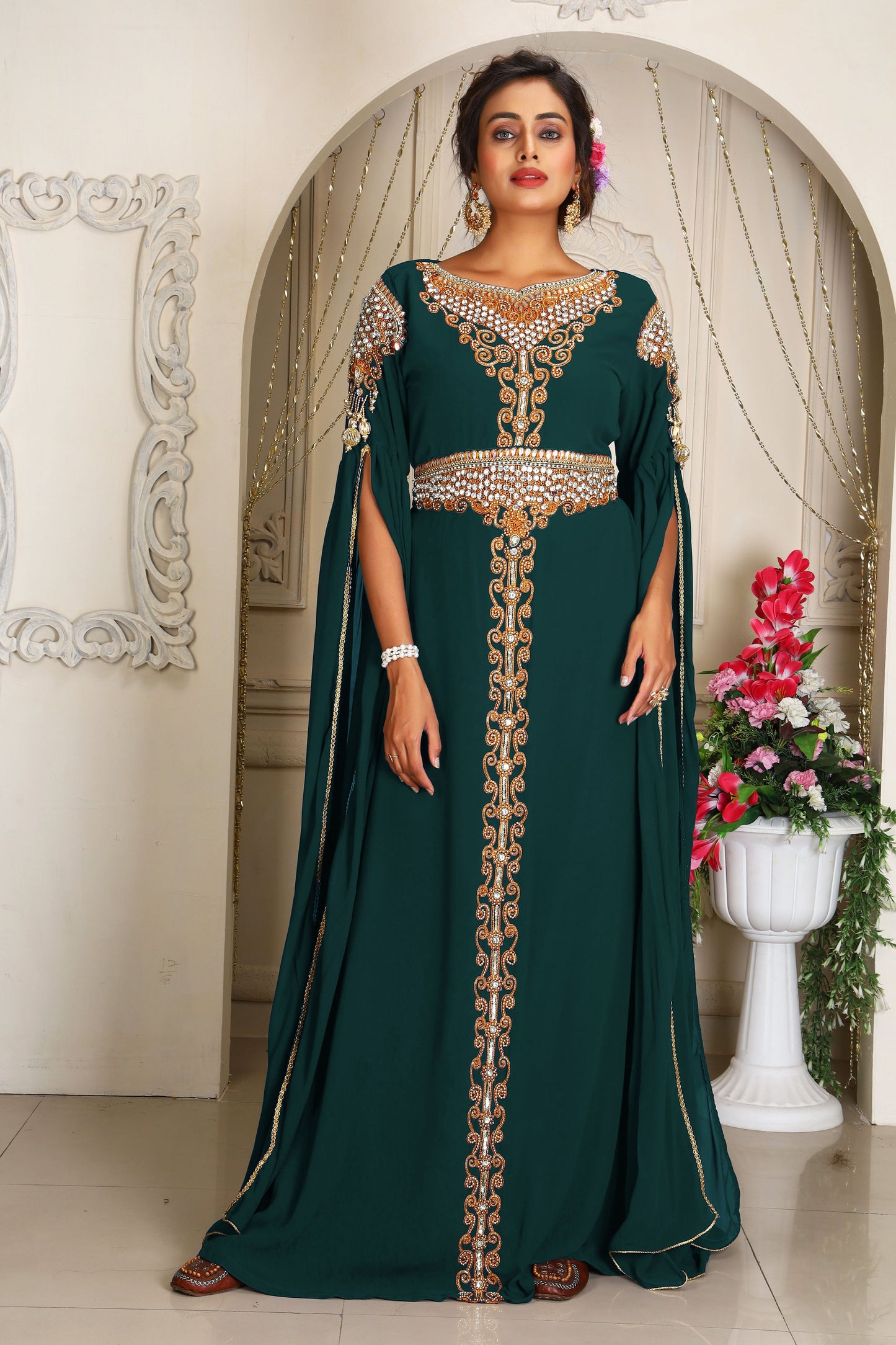 Bottle Green Designer Kaftan