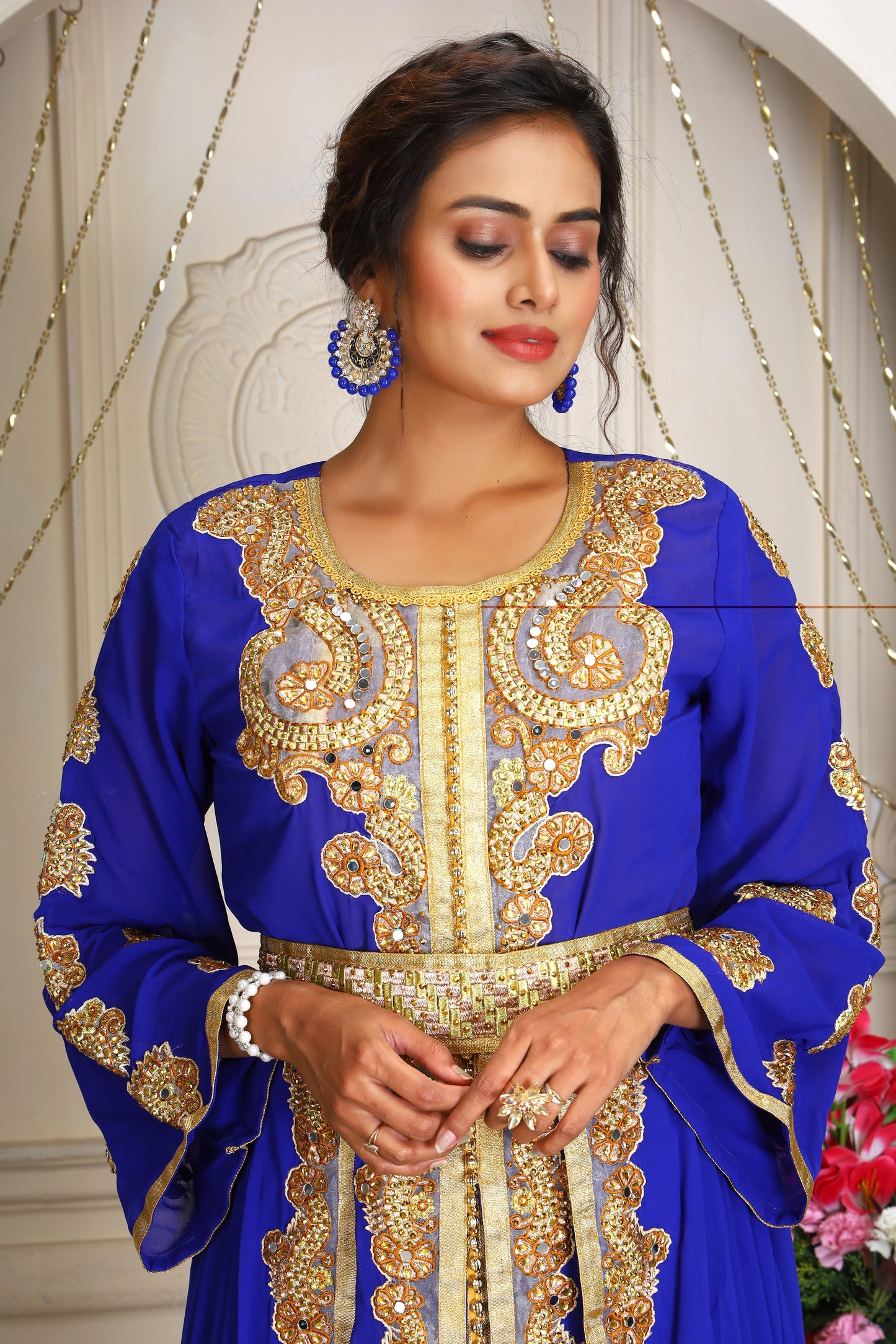Royal Blue Women Arabic Moroccan Kaftan