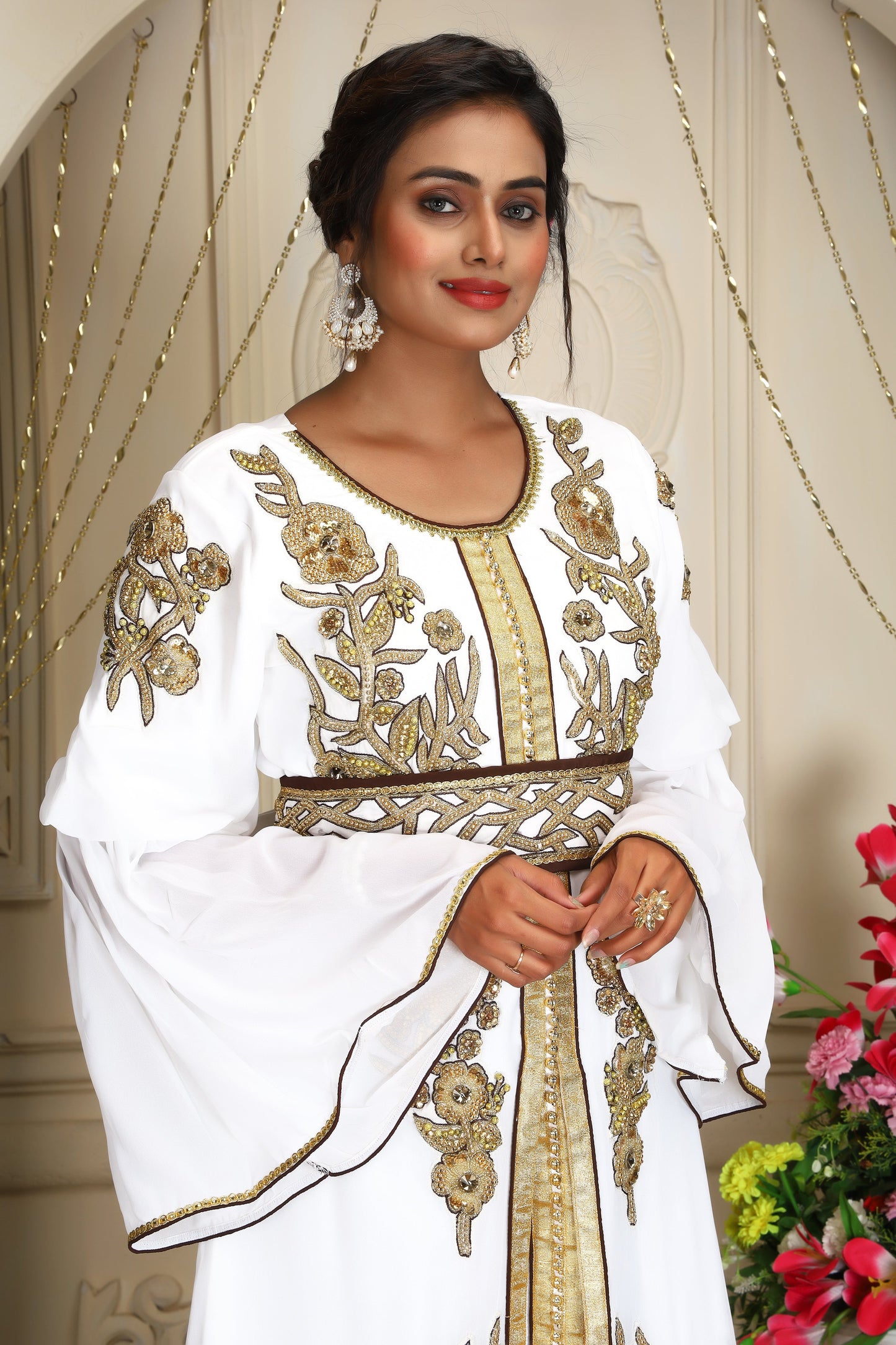 White Arabic Maxi Hand Beaded Farasha Dress