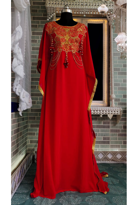 Red Islamic Embroidery Takchita