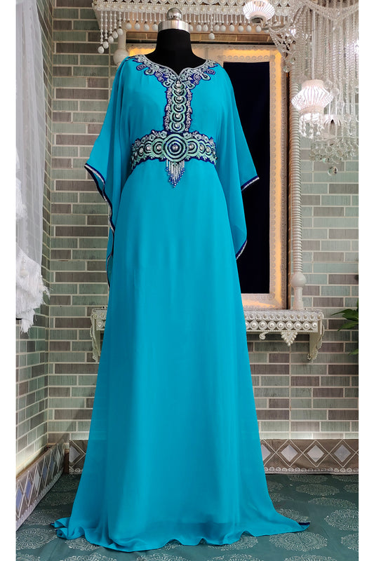 Firozi Color Islamic Embroidery Kaftan