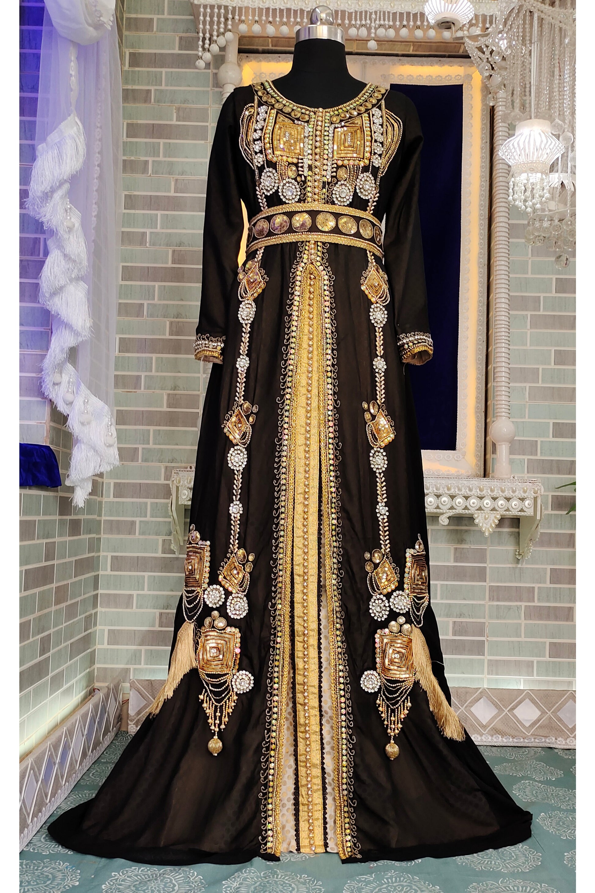 Black And Beige Islamic Wedding Kaftan