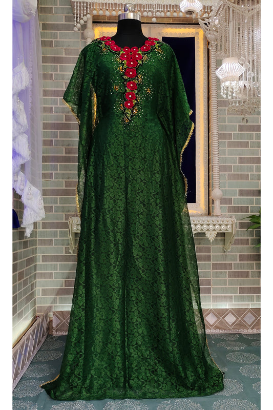 Dark Green Designer Islamic Fancy Arabic Kaftan