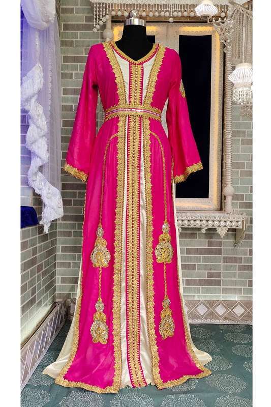 Pink and Ivory Color Designer Islamic Kaftan