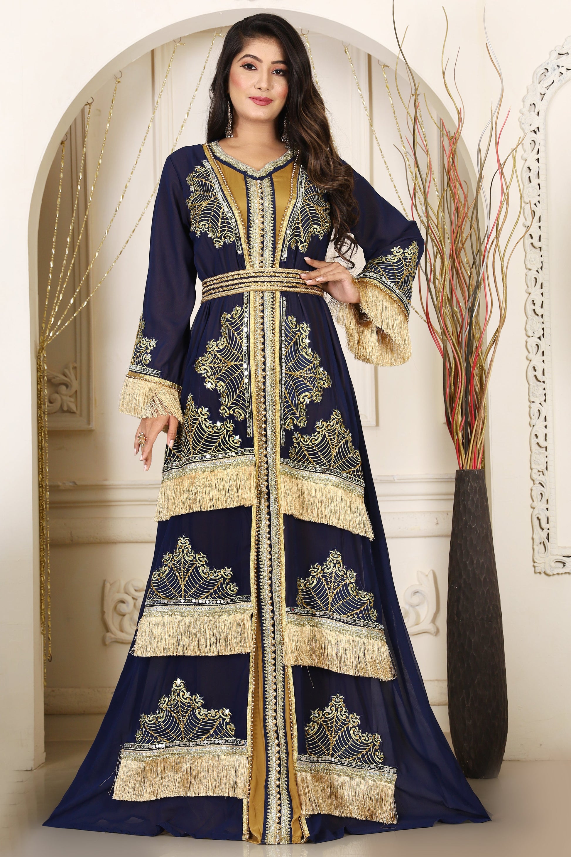 Dark Blue Israeli Designer Moroccan Kaftan