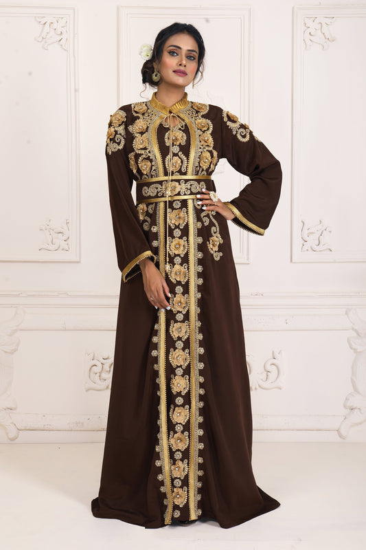 Brown and Gold African Moroccan Kaftan