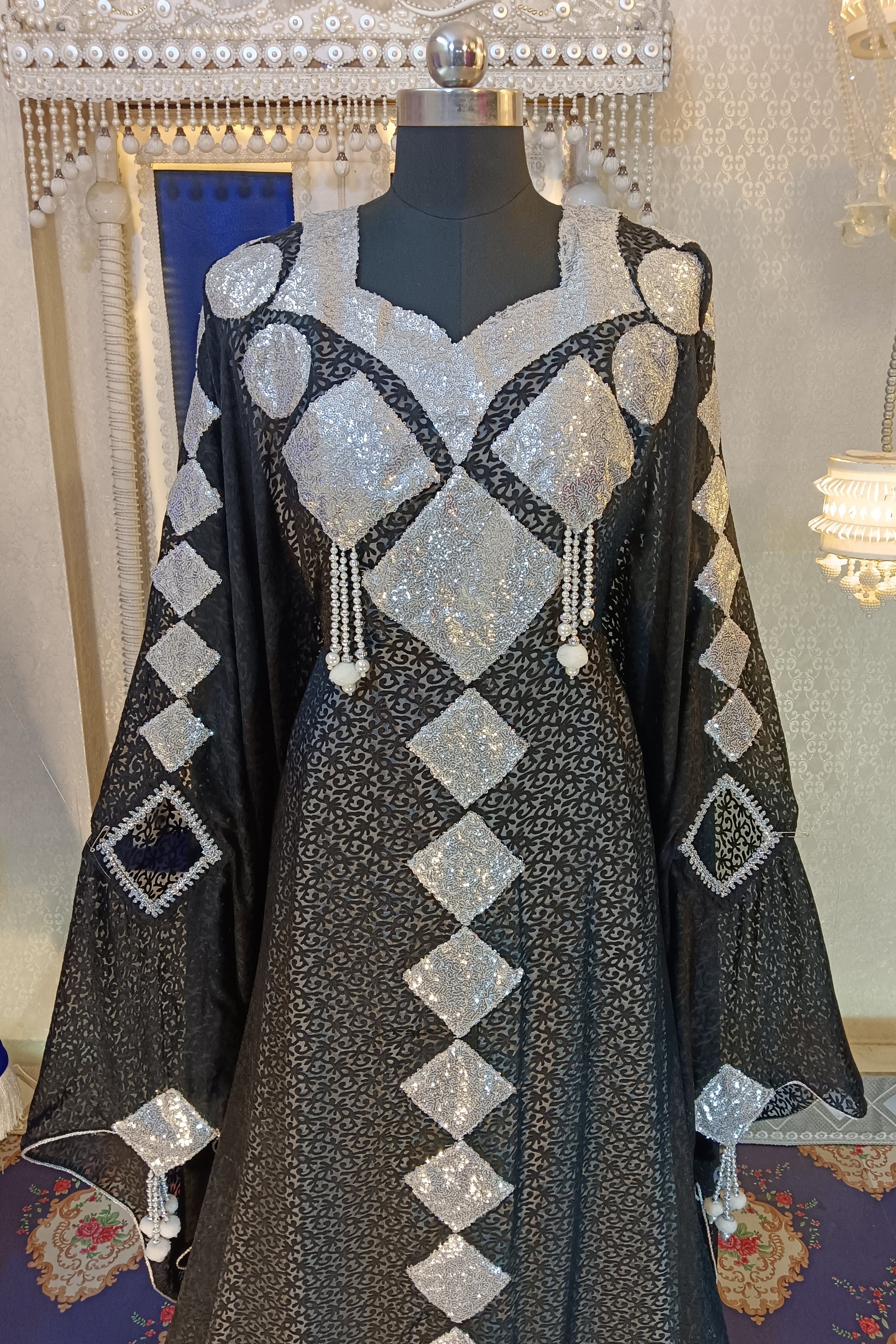 Black and White Party Wear Kaftan