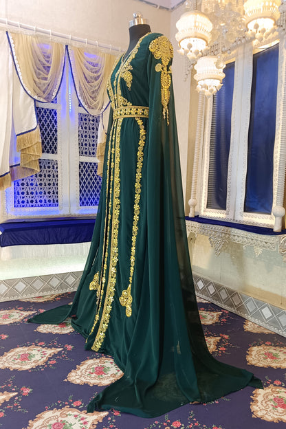 Bottle Green Designer Wedding Moroccan Kaftan