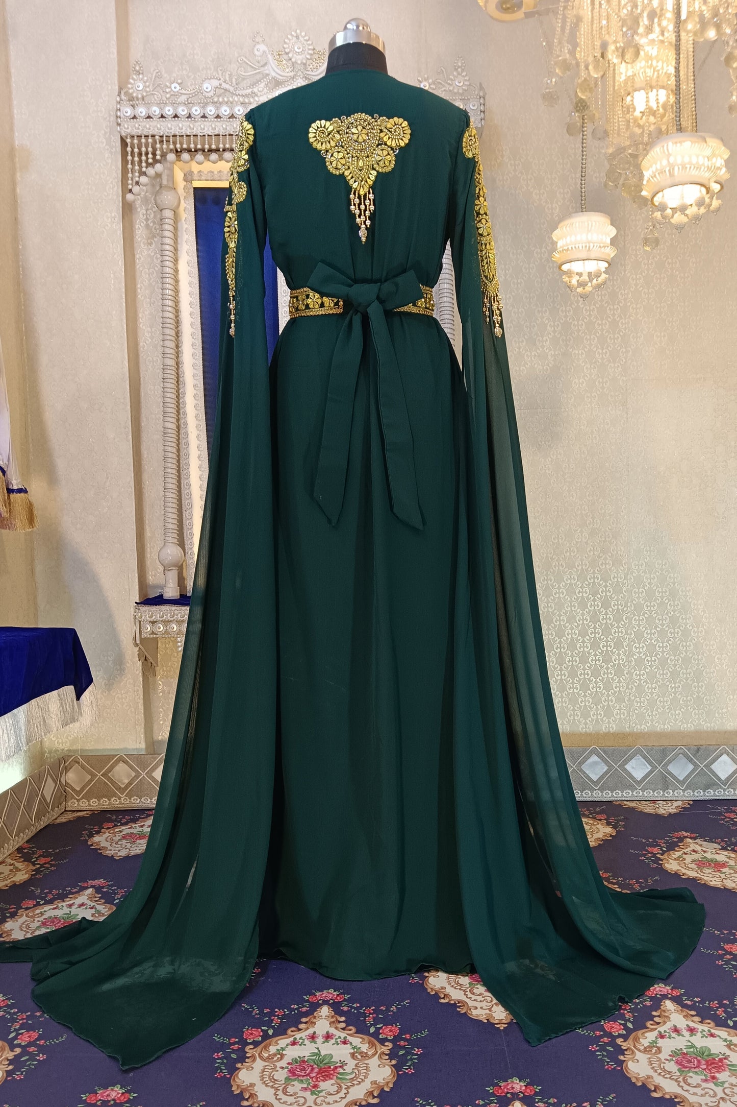 Bottle Green Designer Wedding Moroccan Kaftan