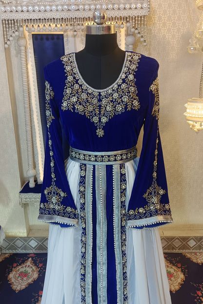 Blue and White Moroccan Kaftan Dress