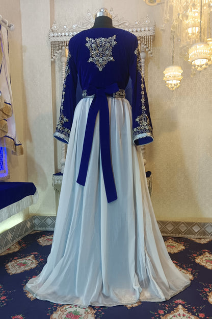 Arabic Blue and White Long Sleeve Wedding Kaftan