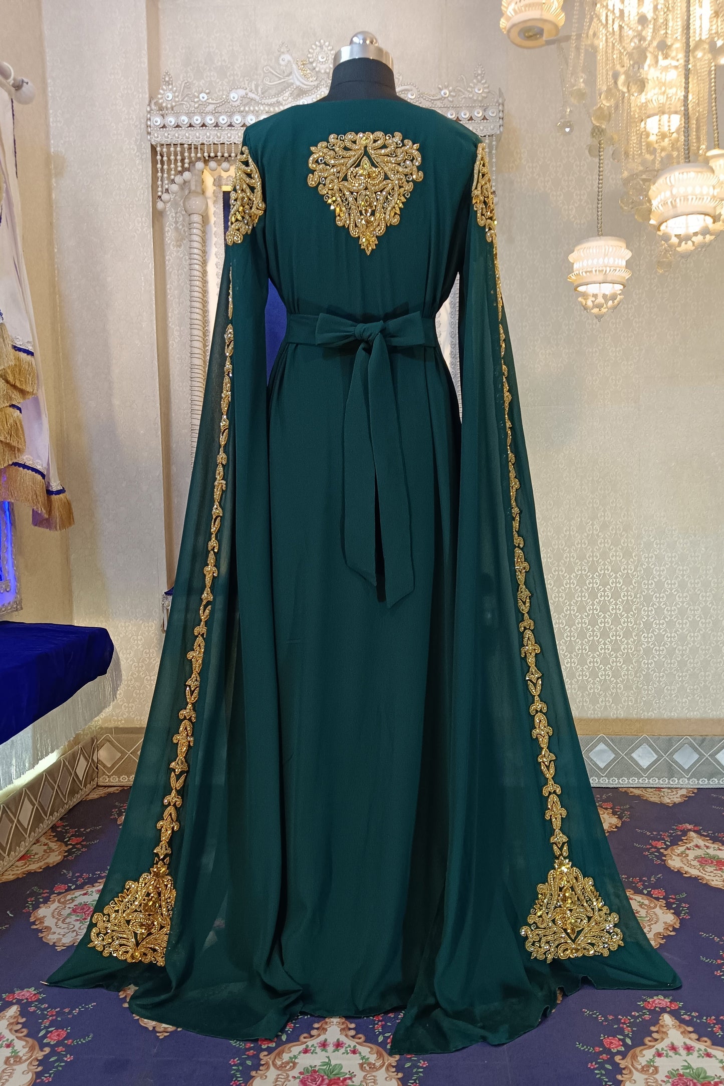 Bottle Green Wedding Arabic Long Sleeve Moroccan Kaftan