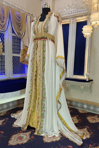 Off White and Gold Designer Islamic Moroccan Kaftan