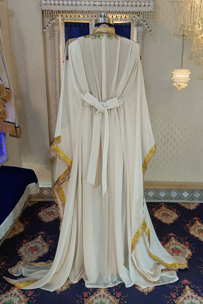 Off White and Gold Designer Islamic Moroccan Kaftan