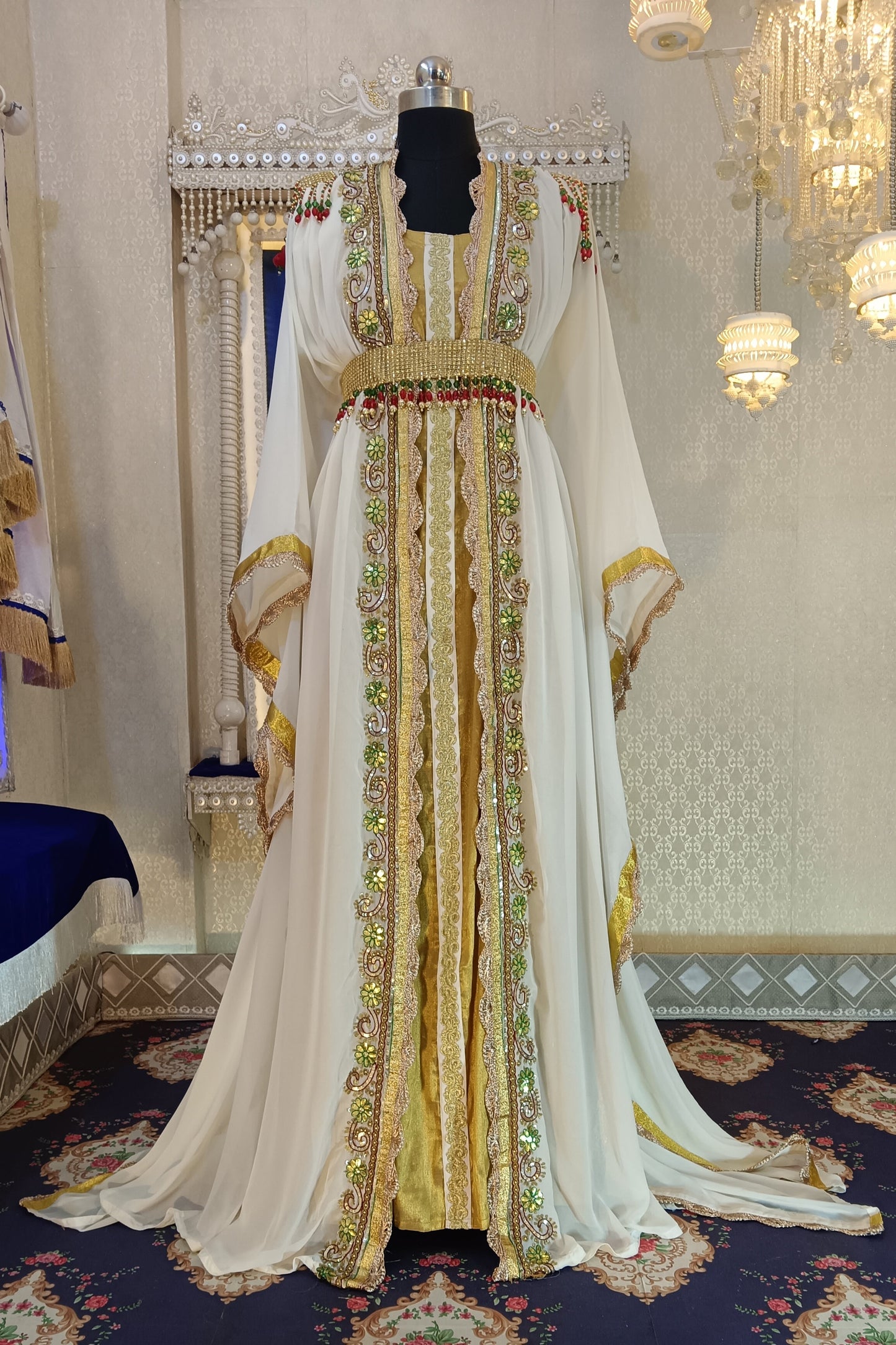 Off White and Gold Designer Kaftan