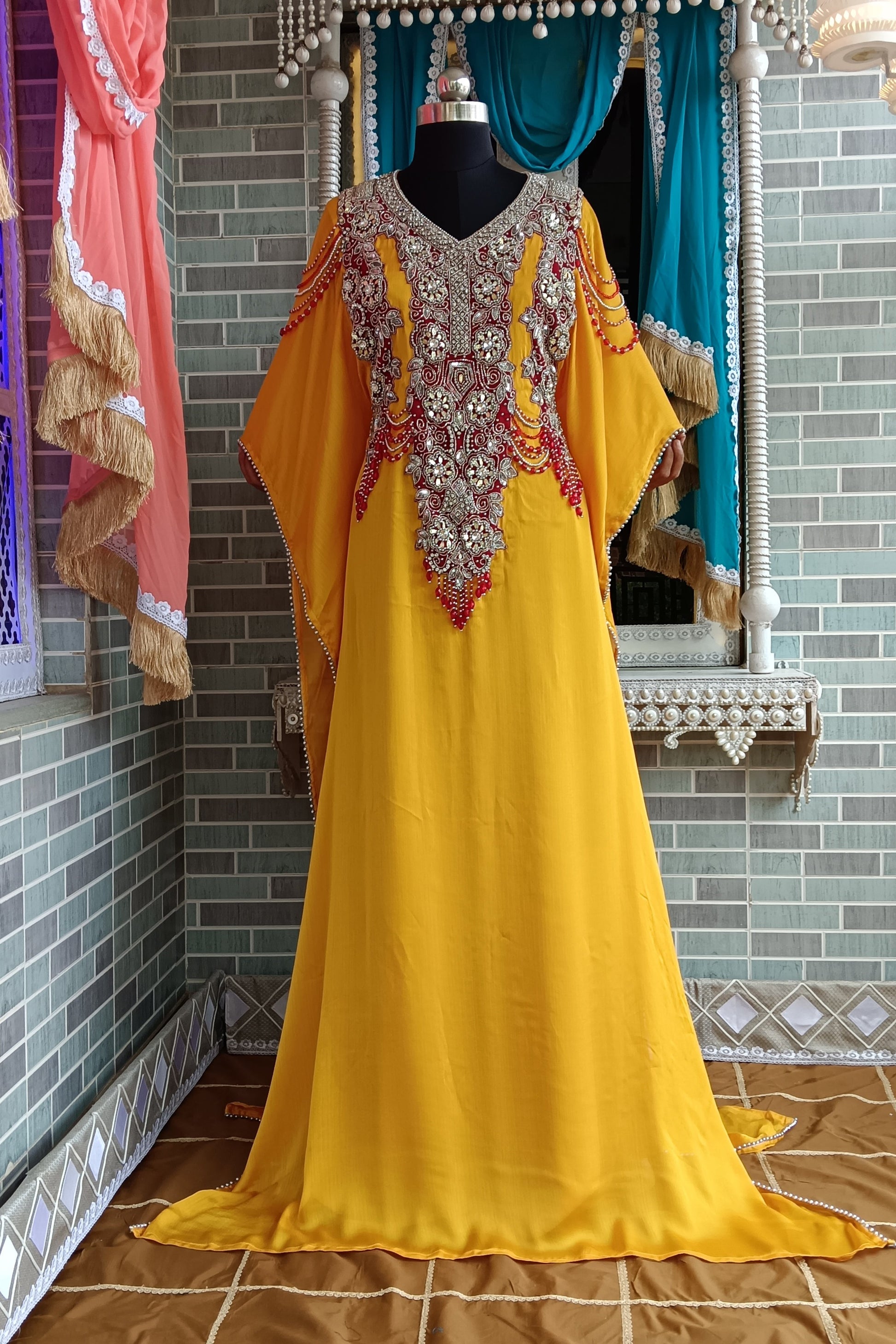 Golden Yellow Arabic Designer Kaftan