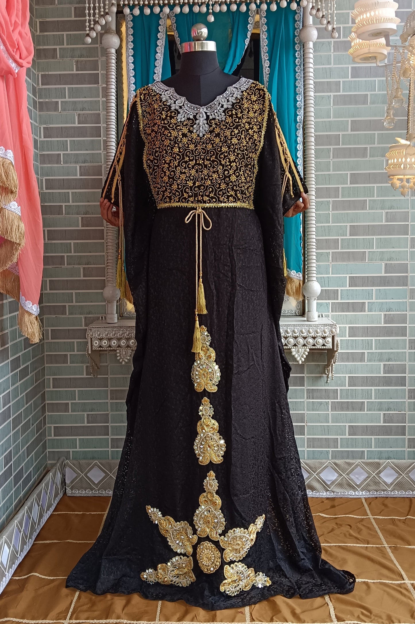 Black and Golden Yellow Designer Islamic Kaftan