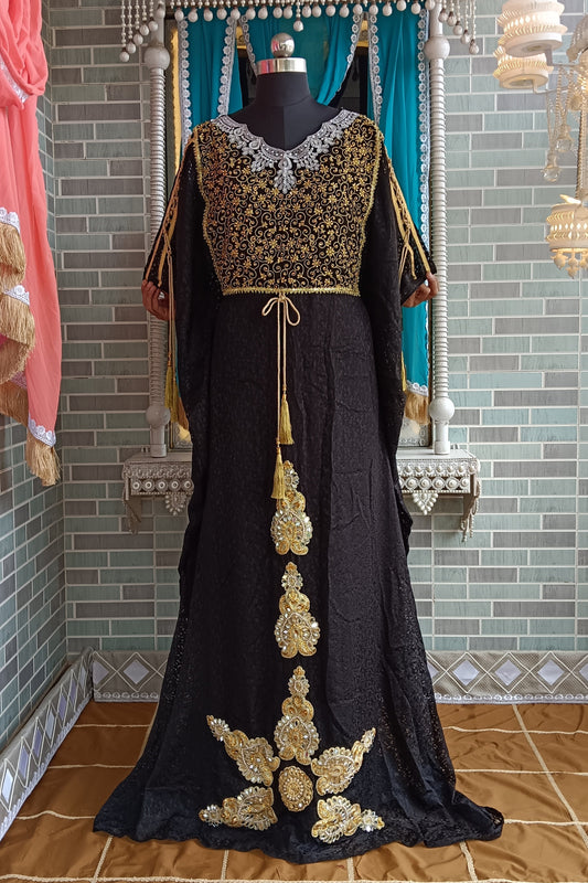 Black and Golden Yellow Designer Islamic Kaftan