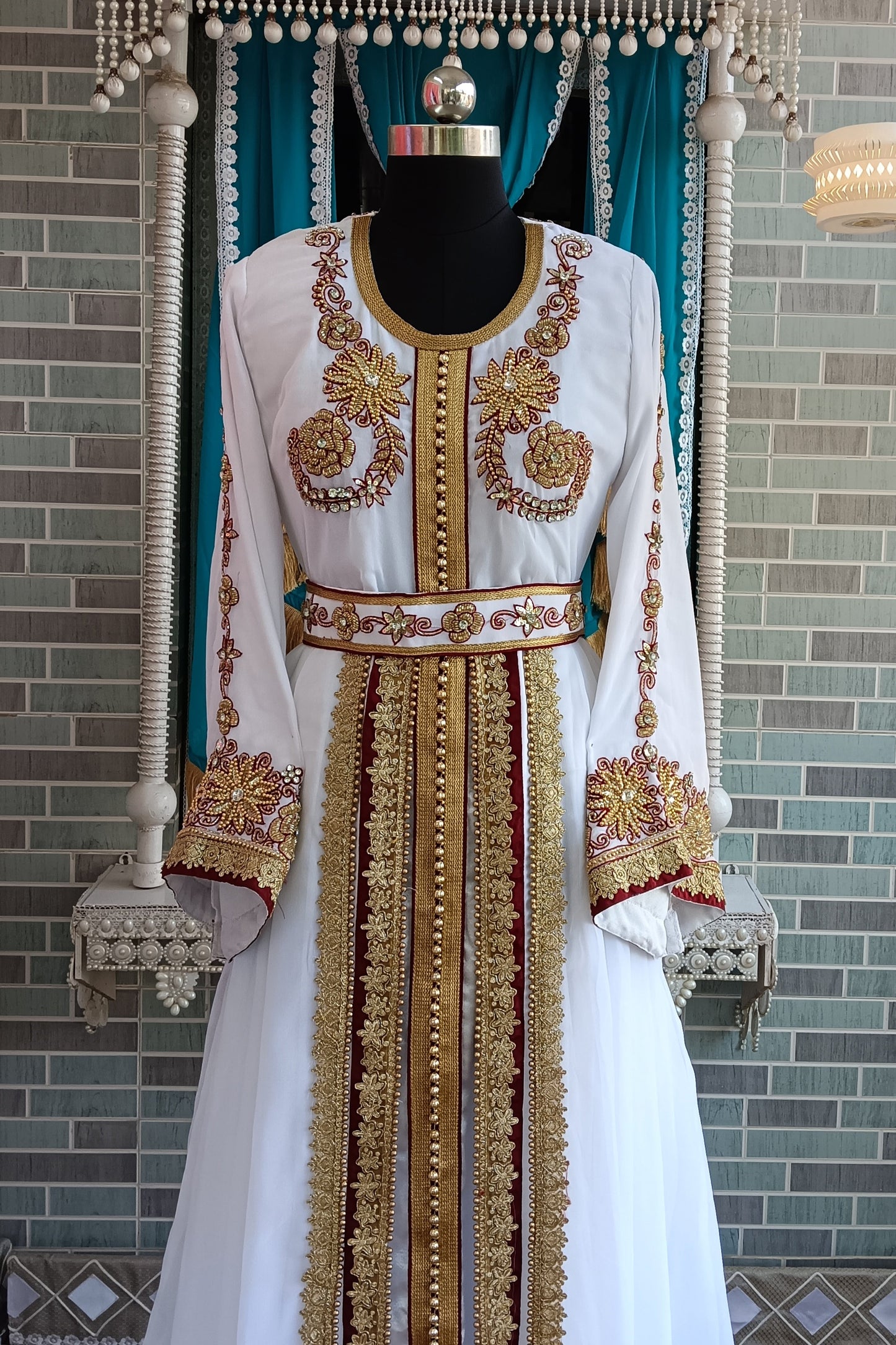 White Designer Islamic Moroccan Kaftan