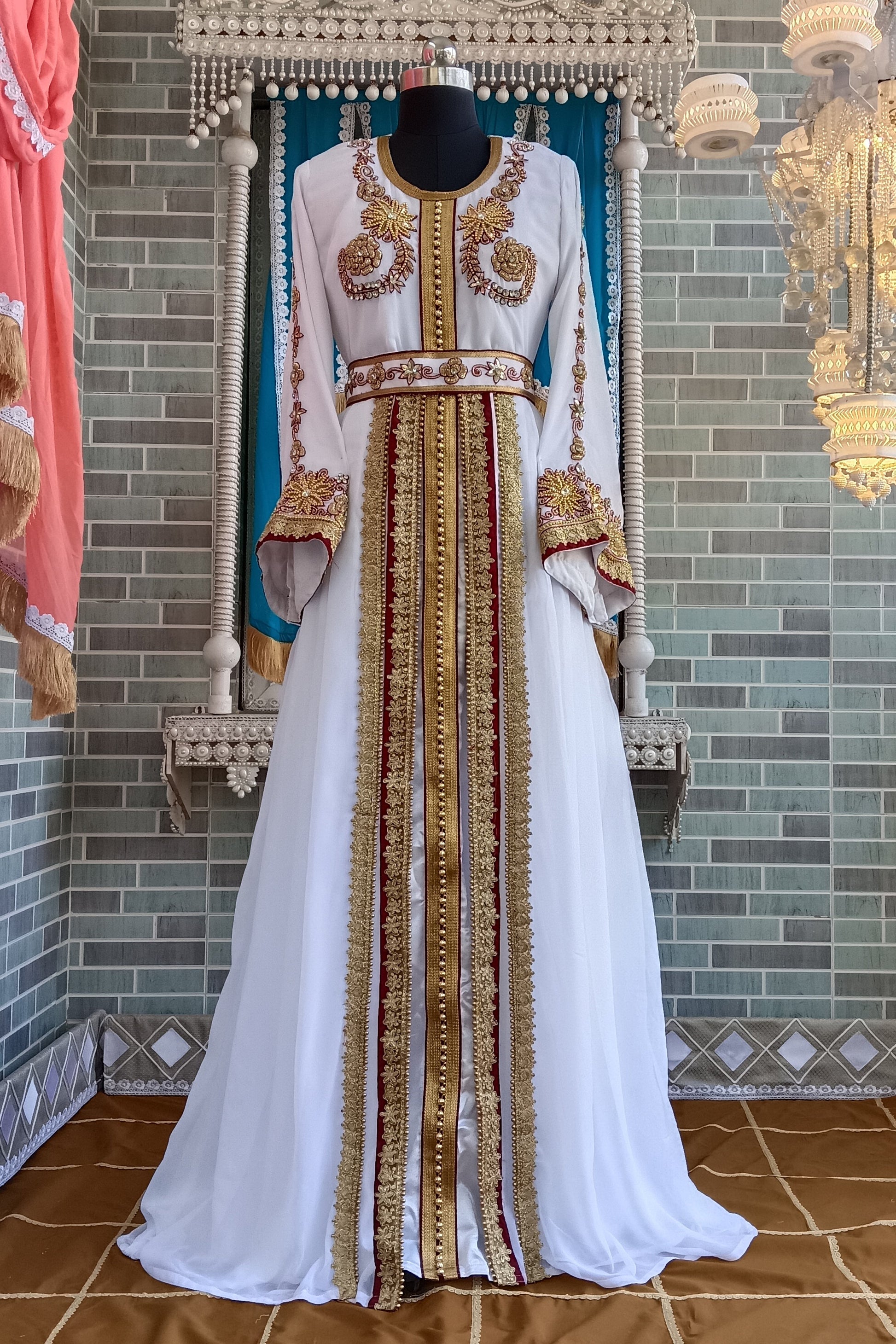 White Designer Islamic Moroccan Kaftan