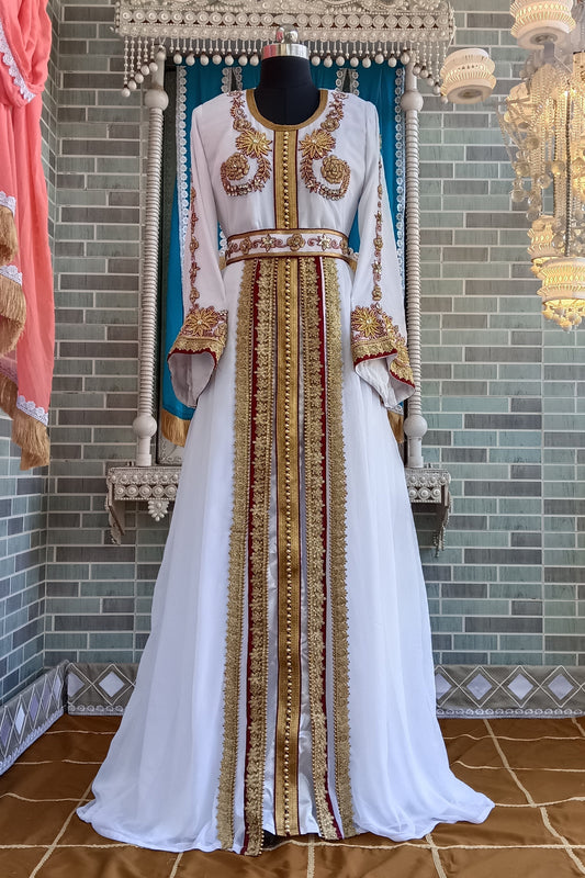 White Designer Islamic Moroccan Kaftan