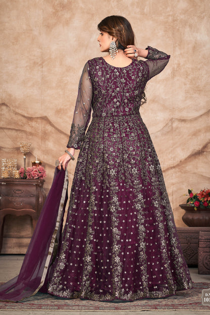 Wine Designer Embroidery Anarkali Suit