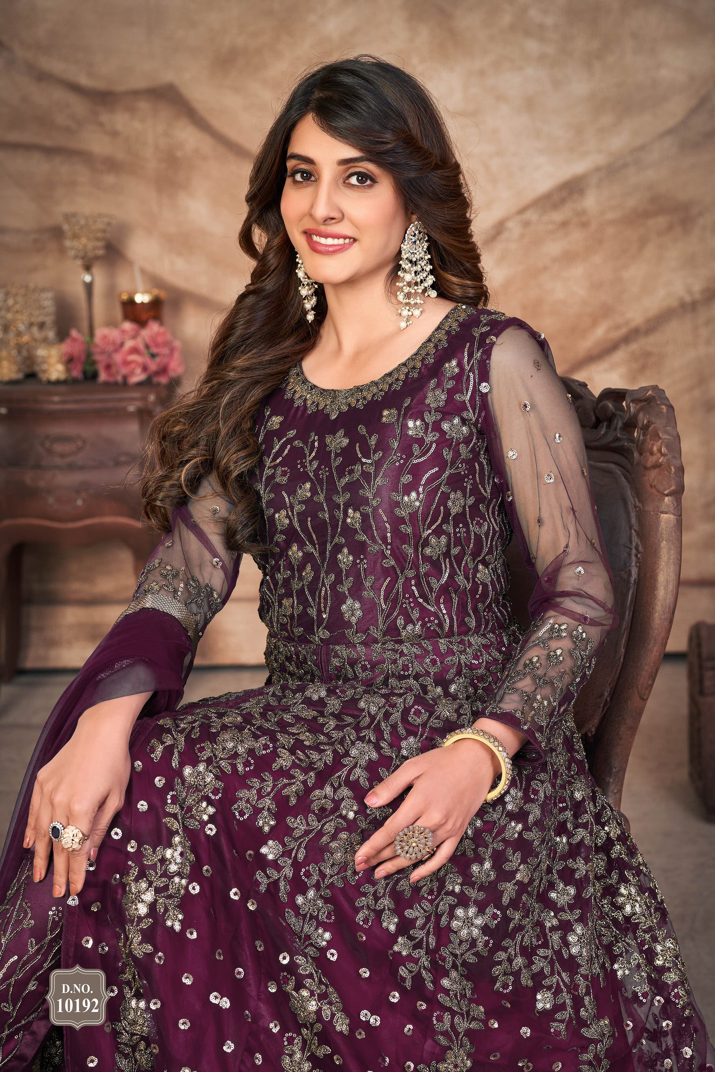 Wine Designer Embroidery Anarkali Suit