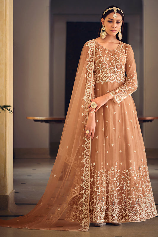 Brown Designer Sequance Embroidery Suit