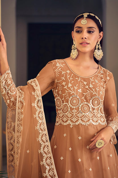 Brown Designer Sequance Embroidery Suit