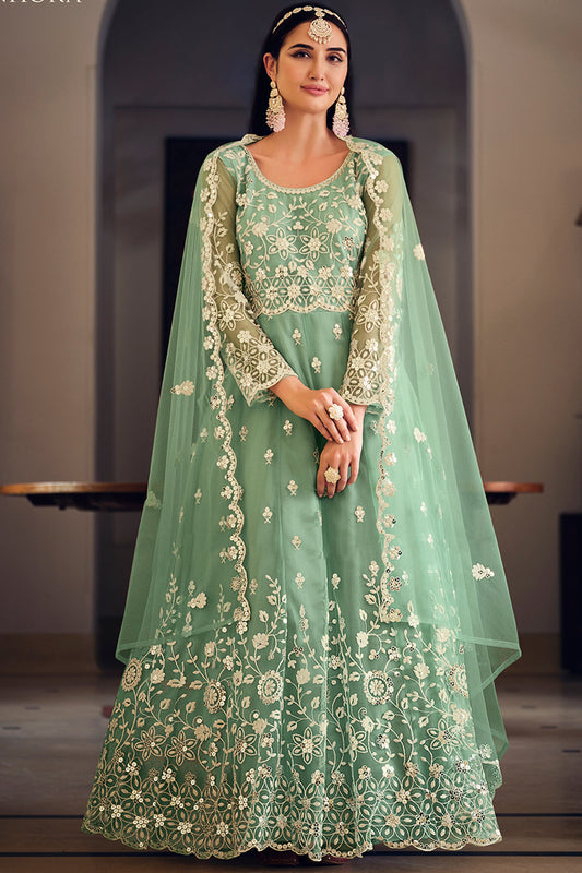 Green Designer Sequance Embroidery Suit