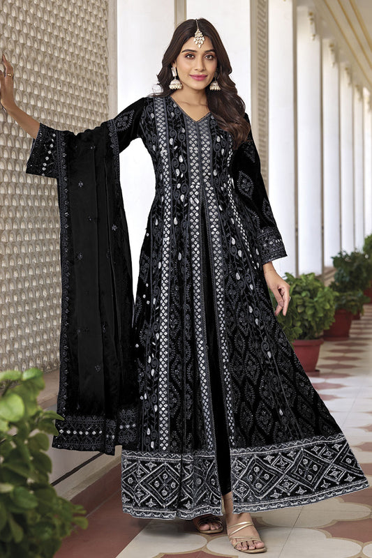 Black Thread Embroidery Salwar Dress