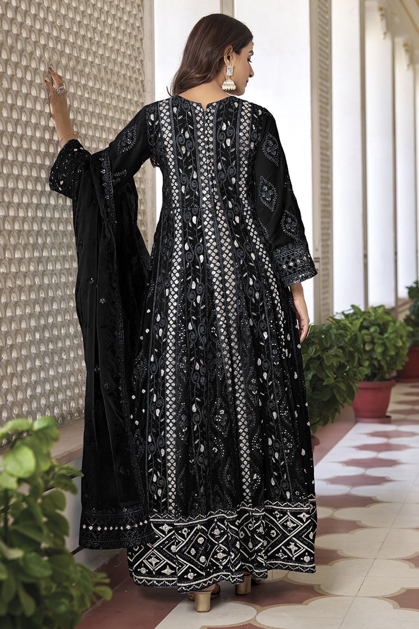 Black Thread Embroidery Salwar Dress