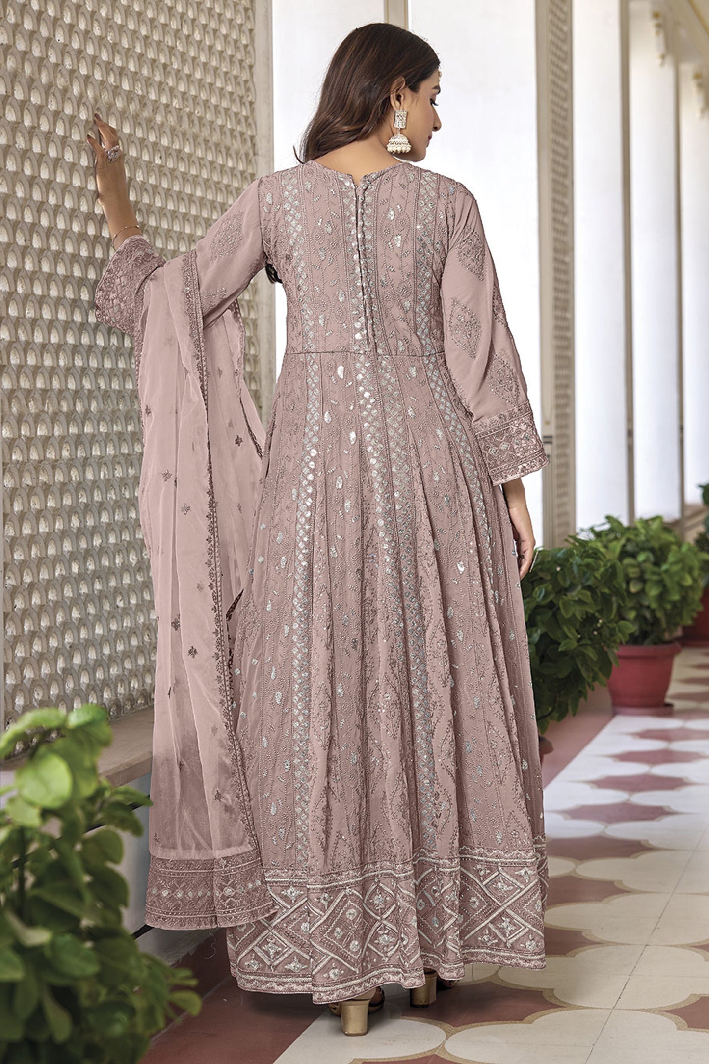 Fawn Thread Embroidery Salwar Dress