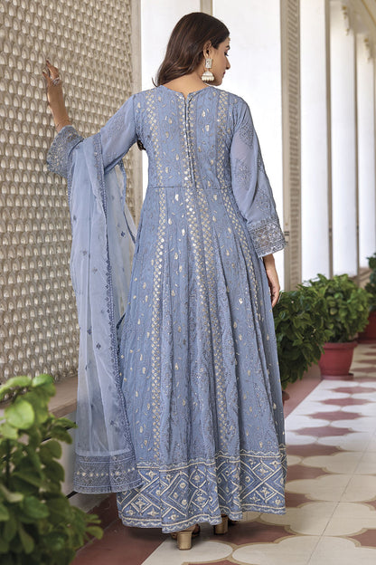 Blue Thread Embroidery Salwar Dress