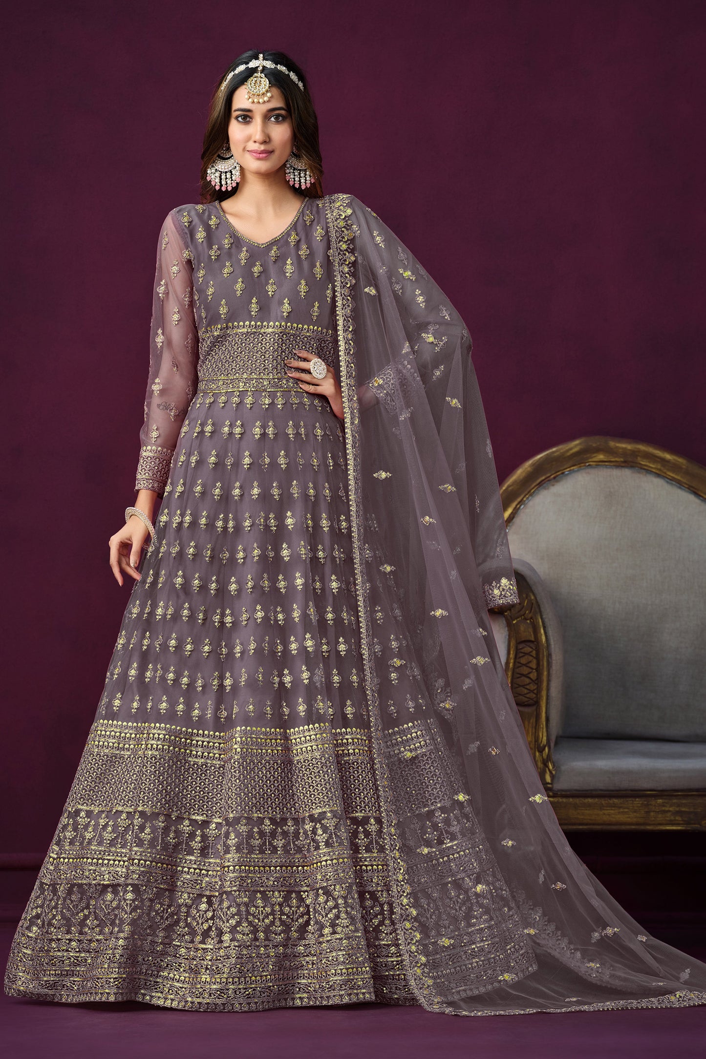 Mauve Designer Embroidery Salwar Kameez Suit