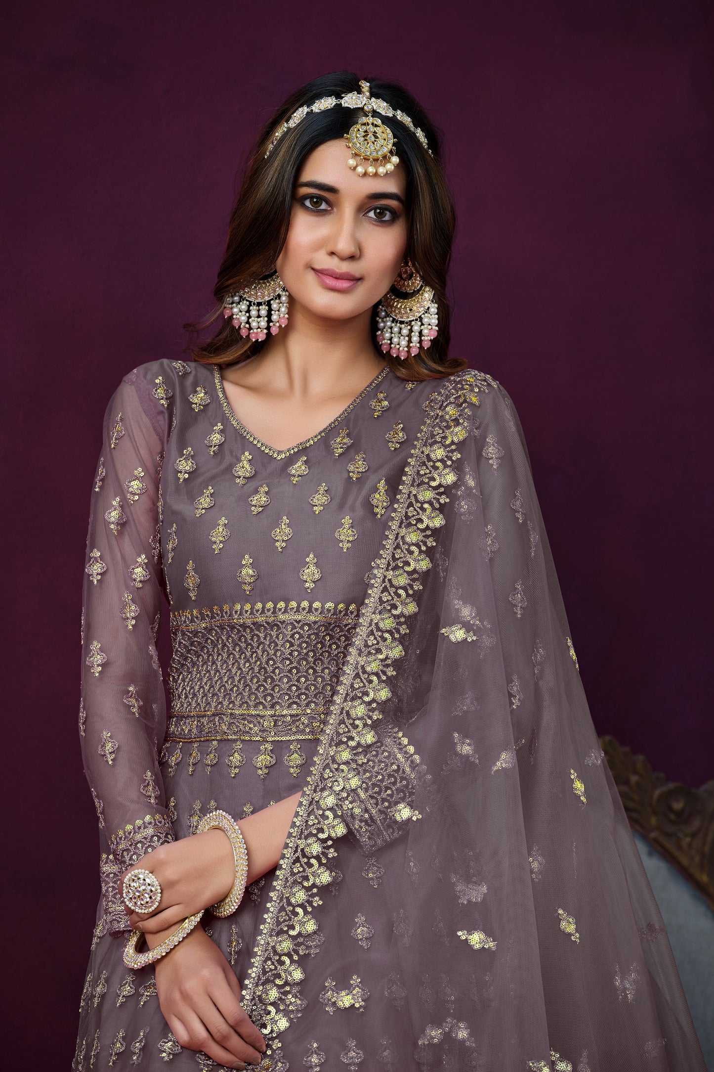 Mauve Designer Embroidery Salwar Kameez Suit