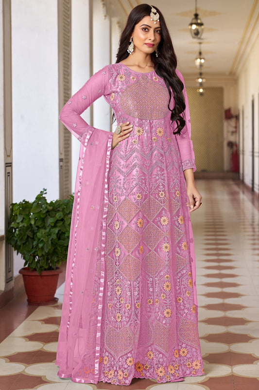 Pink Attrective Looking Anarkali Suit