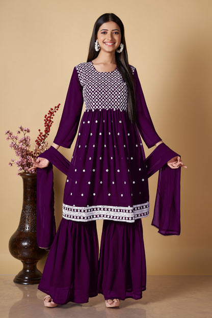 Purple Party Wear Sharara Suit