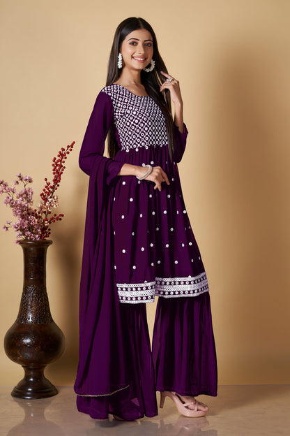 Purple Party Wear Sharara Suit